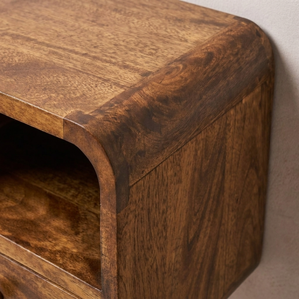 Extra Mini Wall Mounted Curved Chestnut Bedside with Open Slot