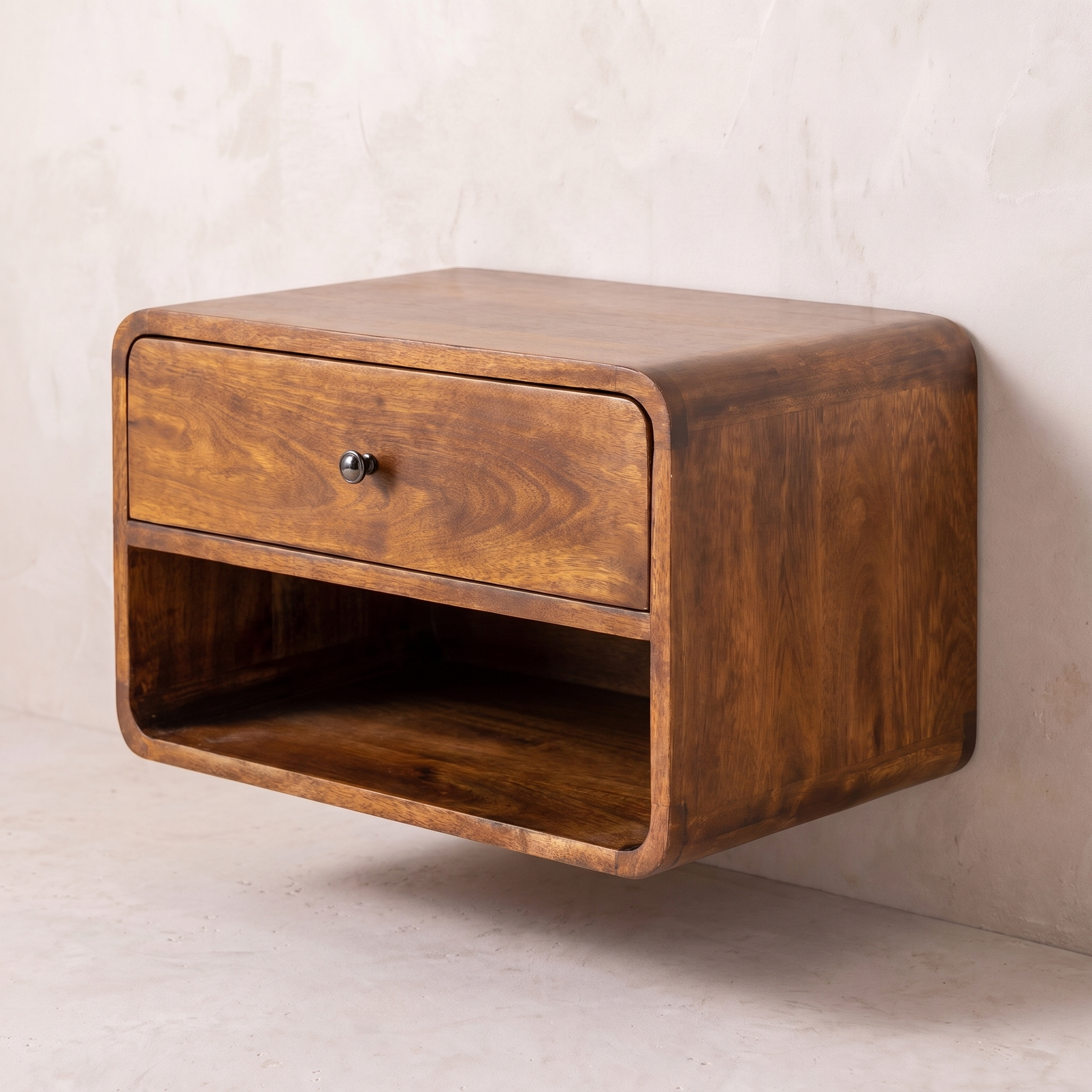 Large Chestnut Curve Floating Bedside