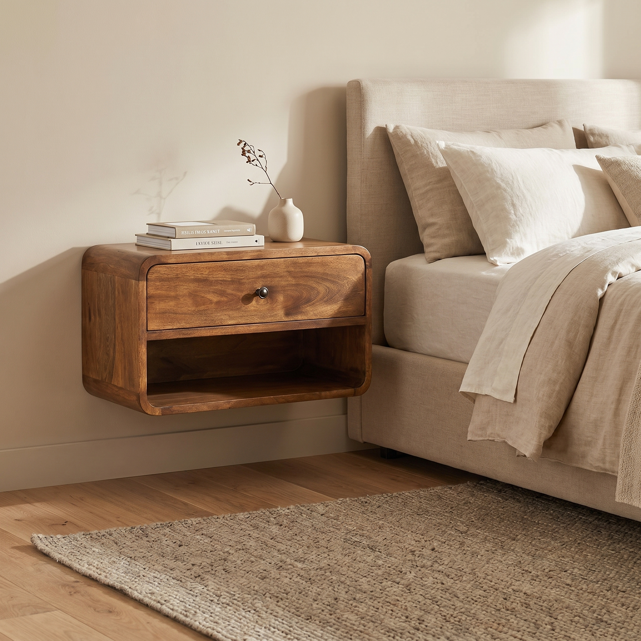 Large Chestnut Curve Floating Bedside