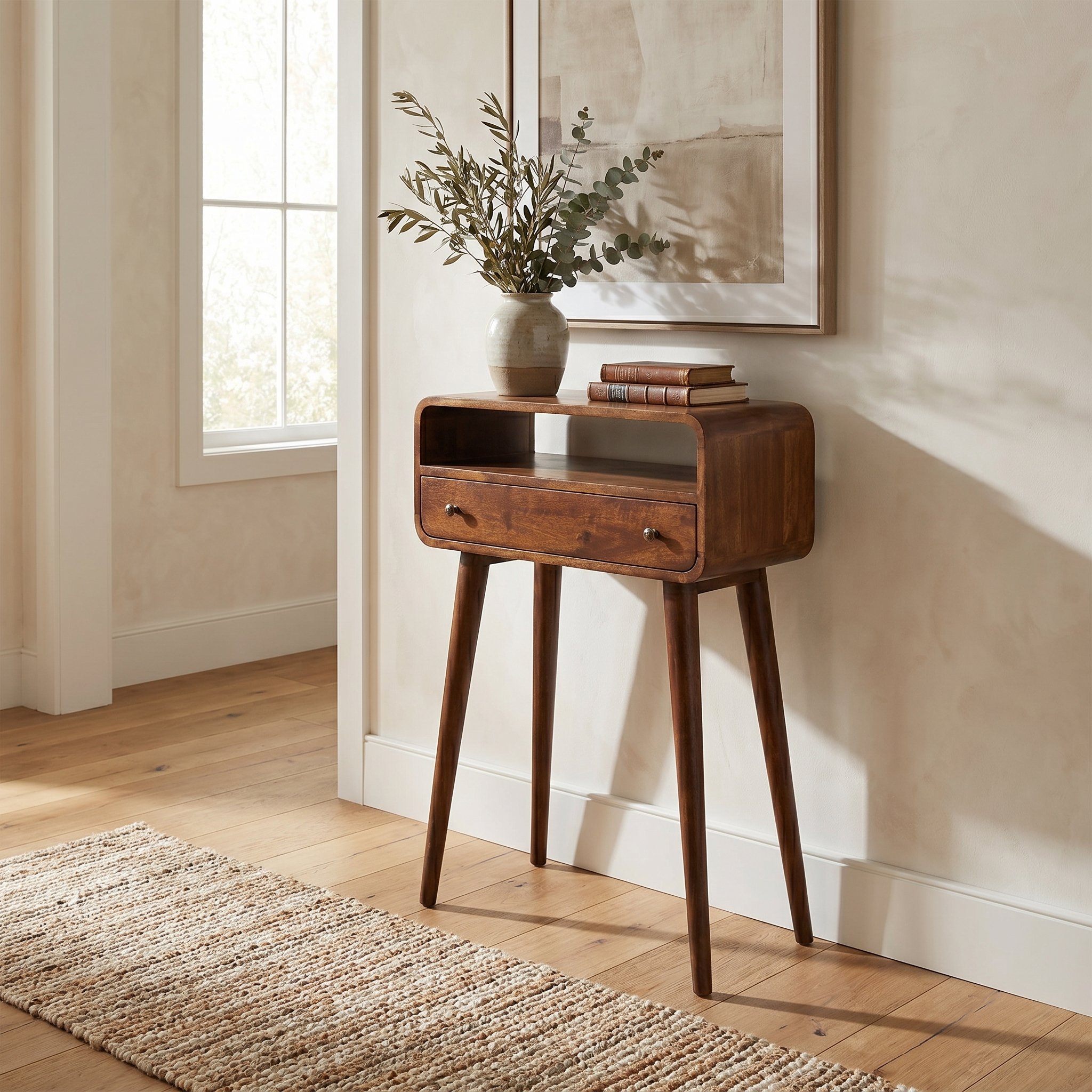 Chestnut Nordic Style One Drawer & One Open Slot Console Table