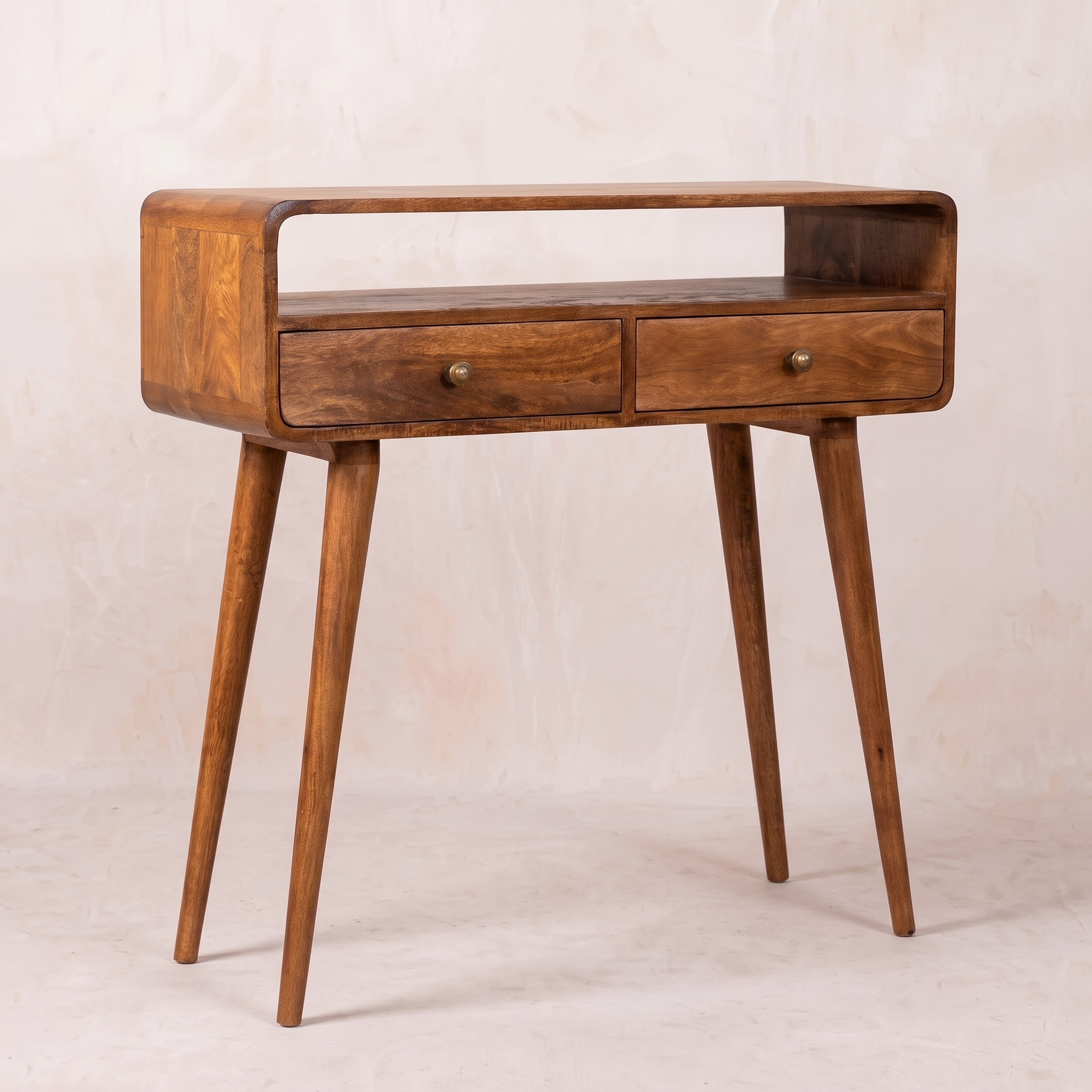 Curved Honey Caramel Console Table