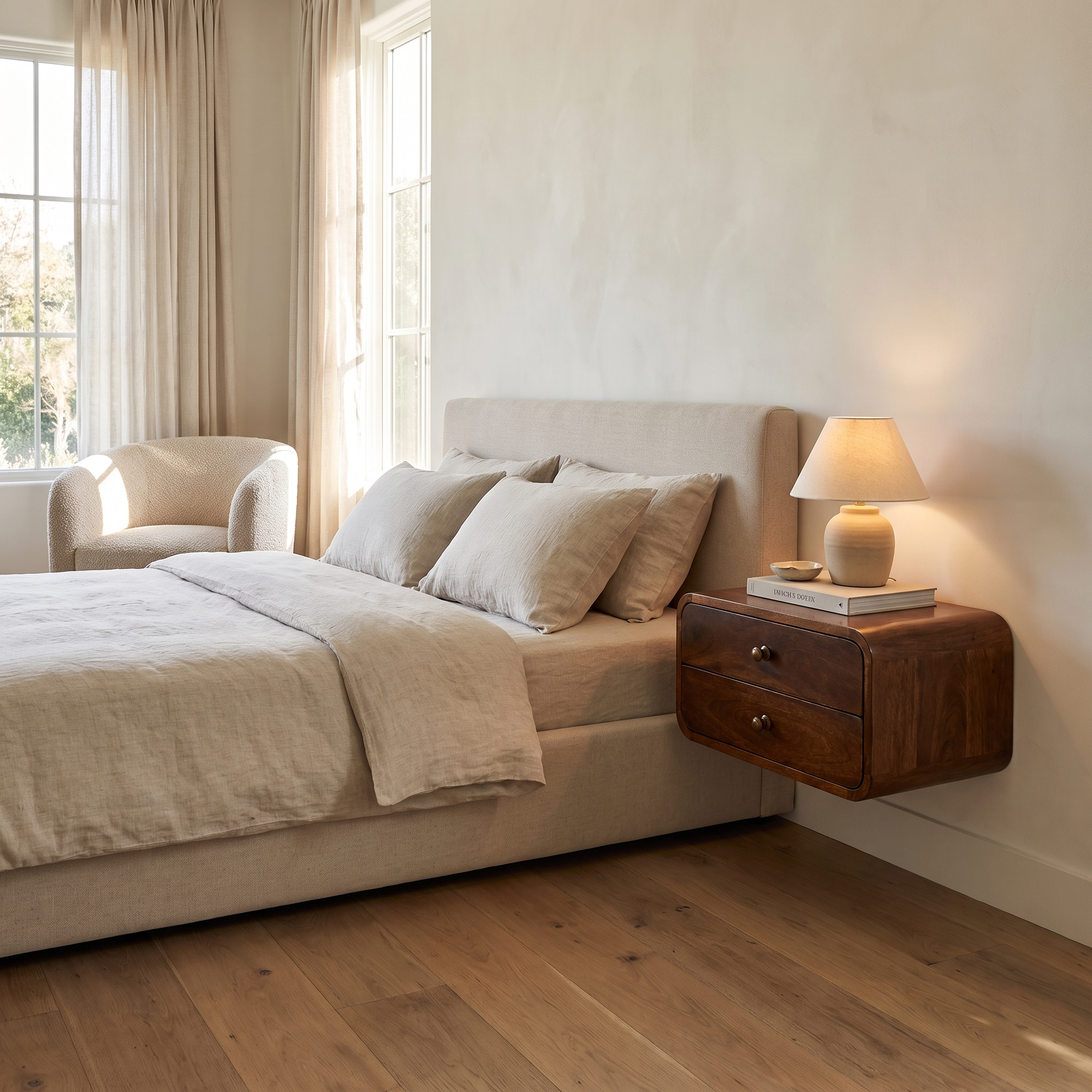 Curved California Walnut Wall Mounted Bedside