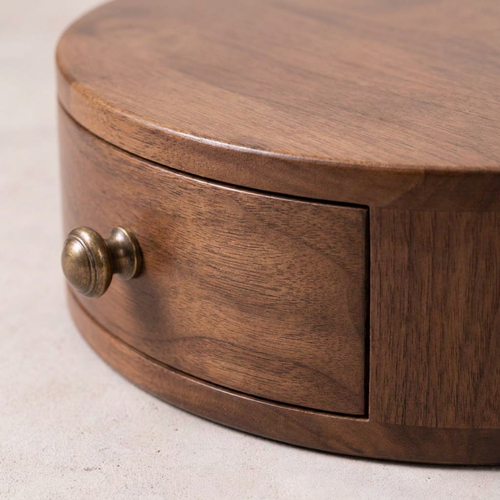 California Walnut Wall Mounted Rounded Bedside