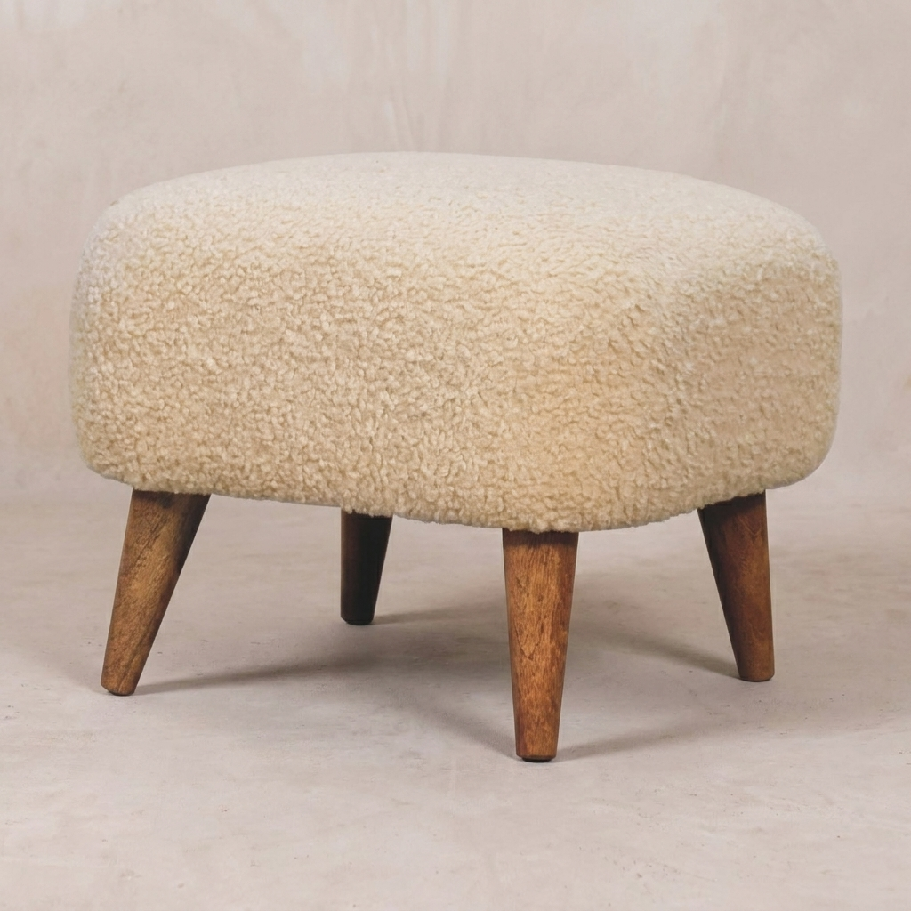 Boucle Cream Square Footstool