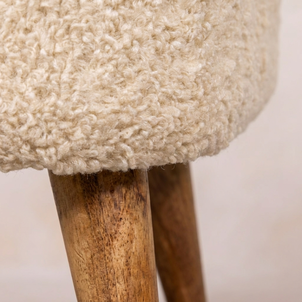 Boucle Cream Square Footstool