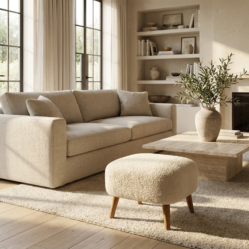 Boucle Cream Square Footstool
