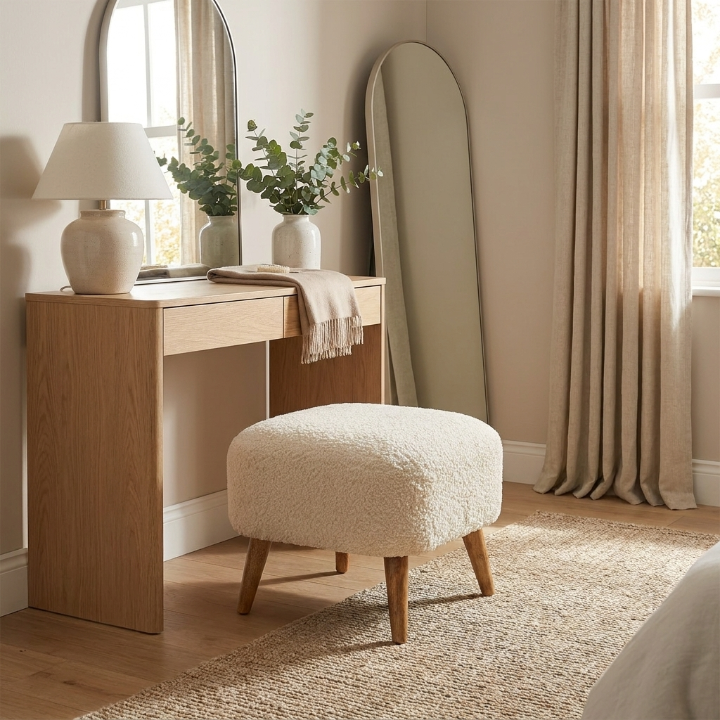 Boucle Cream Square Footstool