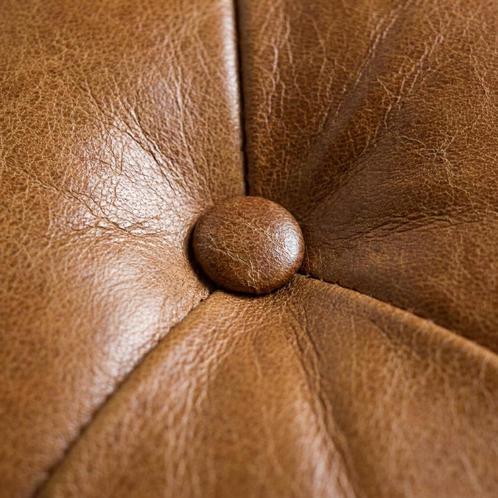 California Walnut Buffalo Brown Leather Ottoman with Castor Legs