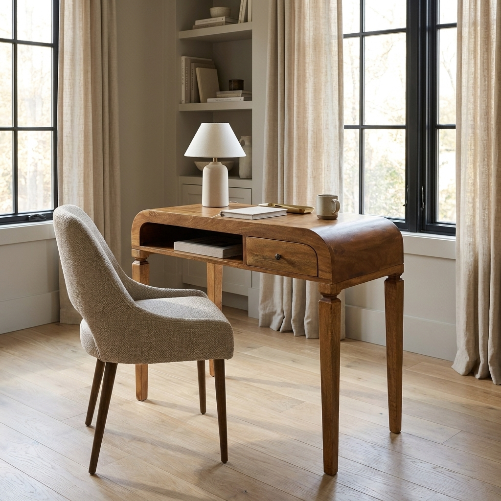 Curved Open Shelf Writing Desk