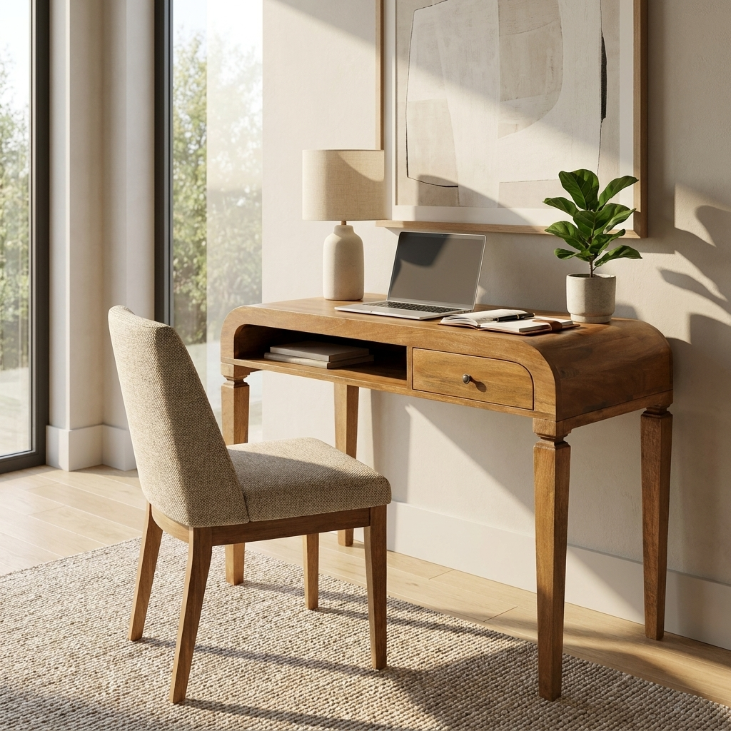 Curved Open Shelf Writing Desk