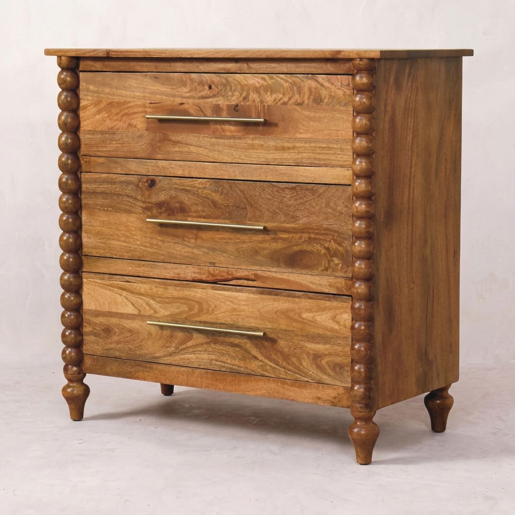 Solid Wood Amber Oak 3-Drawer Chest