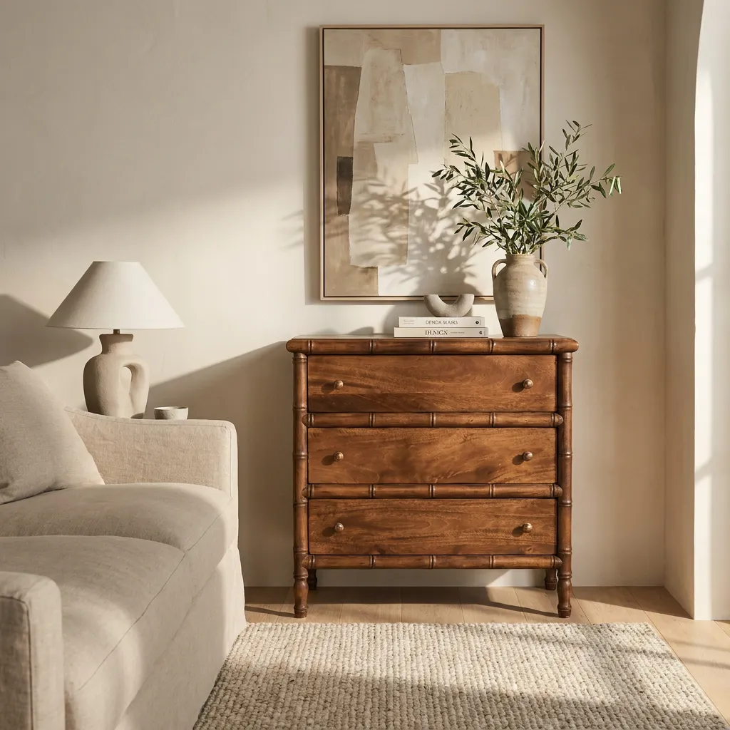Bamboo Carved 3-Drawer Chest