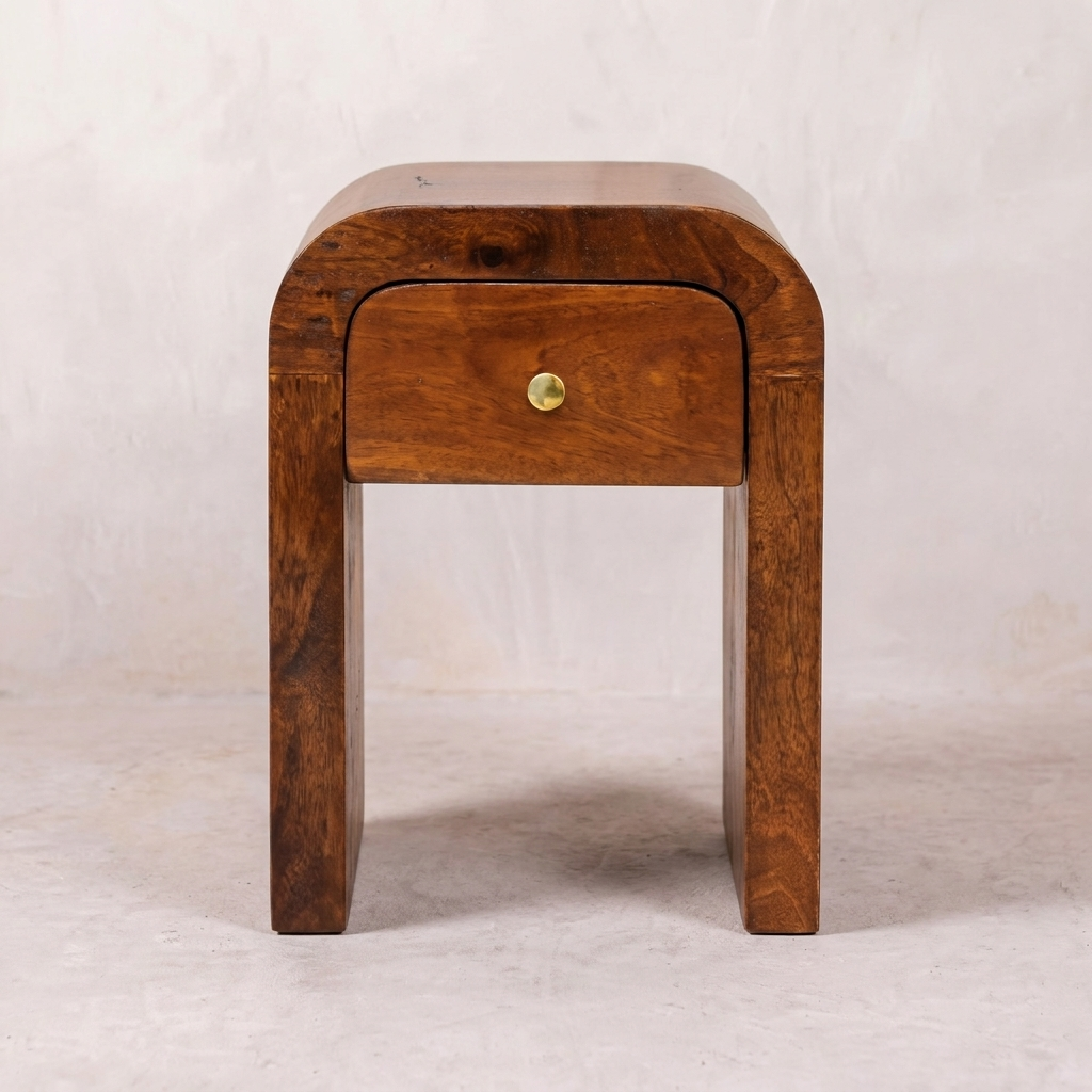 Solid Wood Mini Chestnut Nightstand with Arc Edges