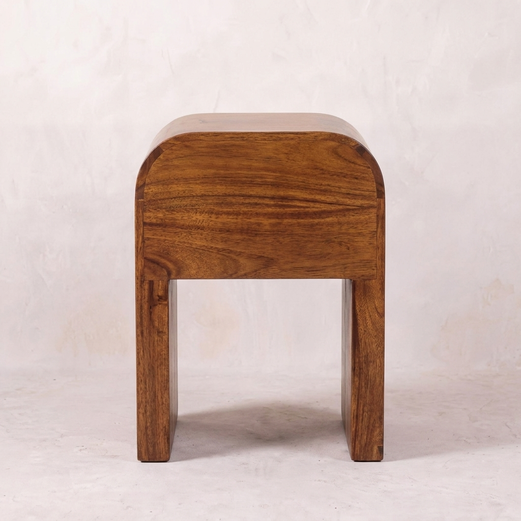 Solid Wood Mini Chestnut Nightstand with Arc Edges