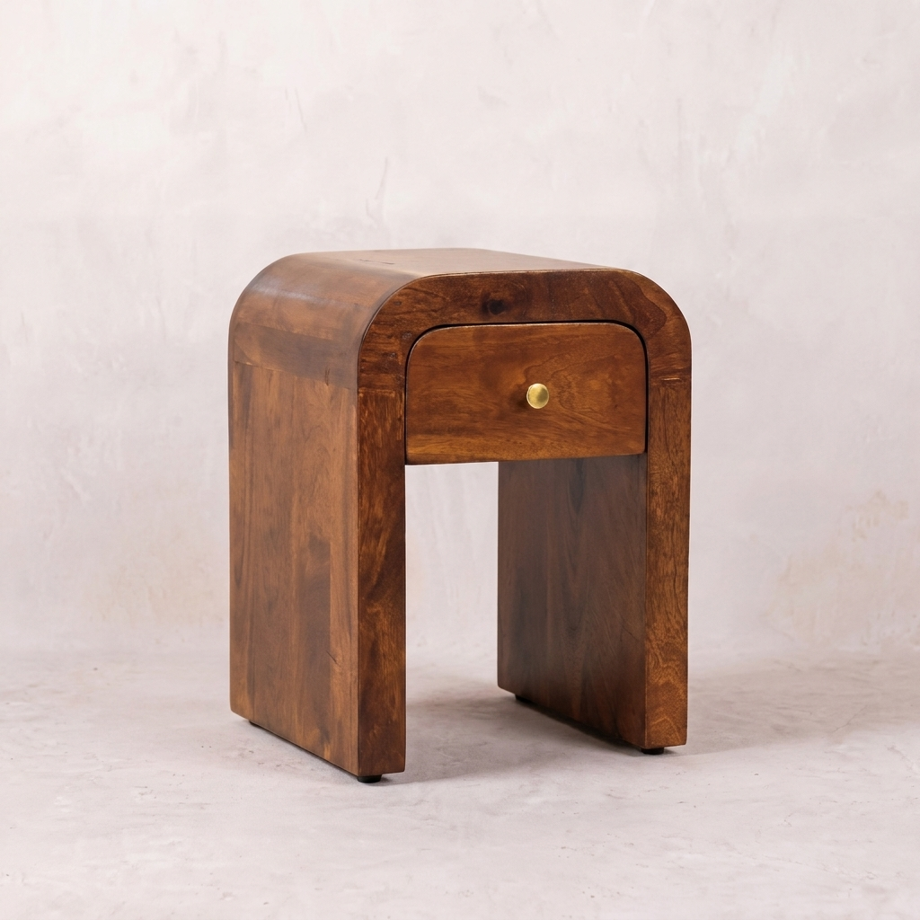 Solid Wood Mini Chestnut Nightstand with Arc Edges