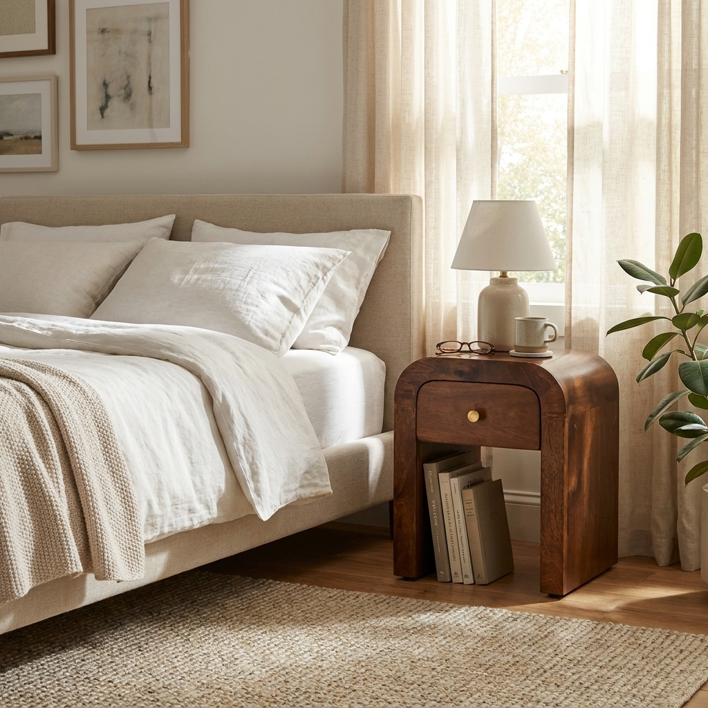 Solid Wood Mini Chestnut Nightstand with Arc Edges