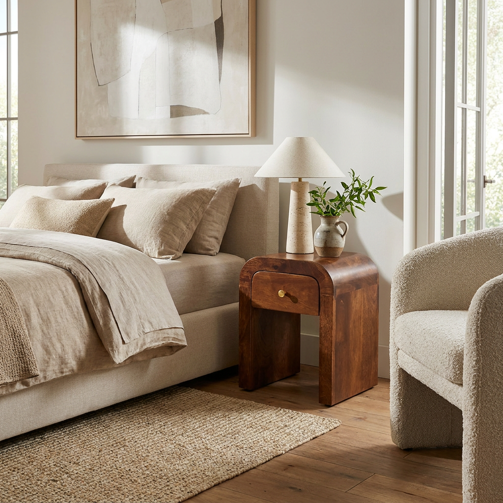 Solid Wood Mini Chestnut Nightstand with Arc Edges