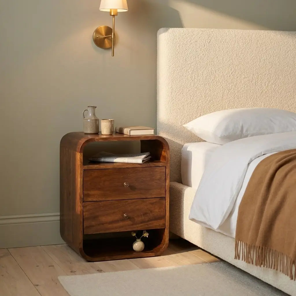 Chestnut Solid Wood Curve 2 Drawer Nightstand