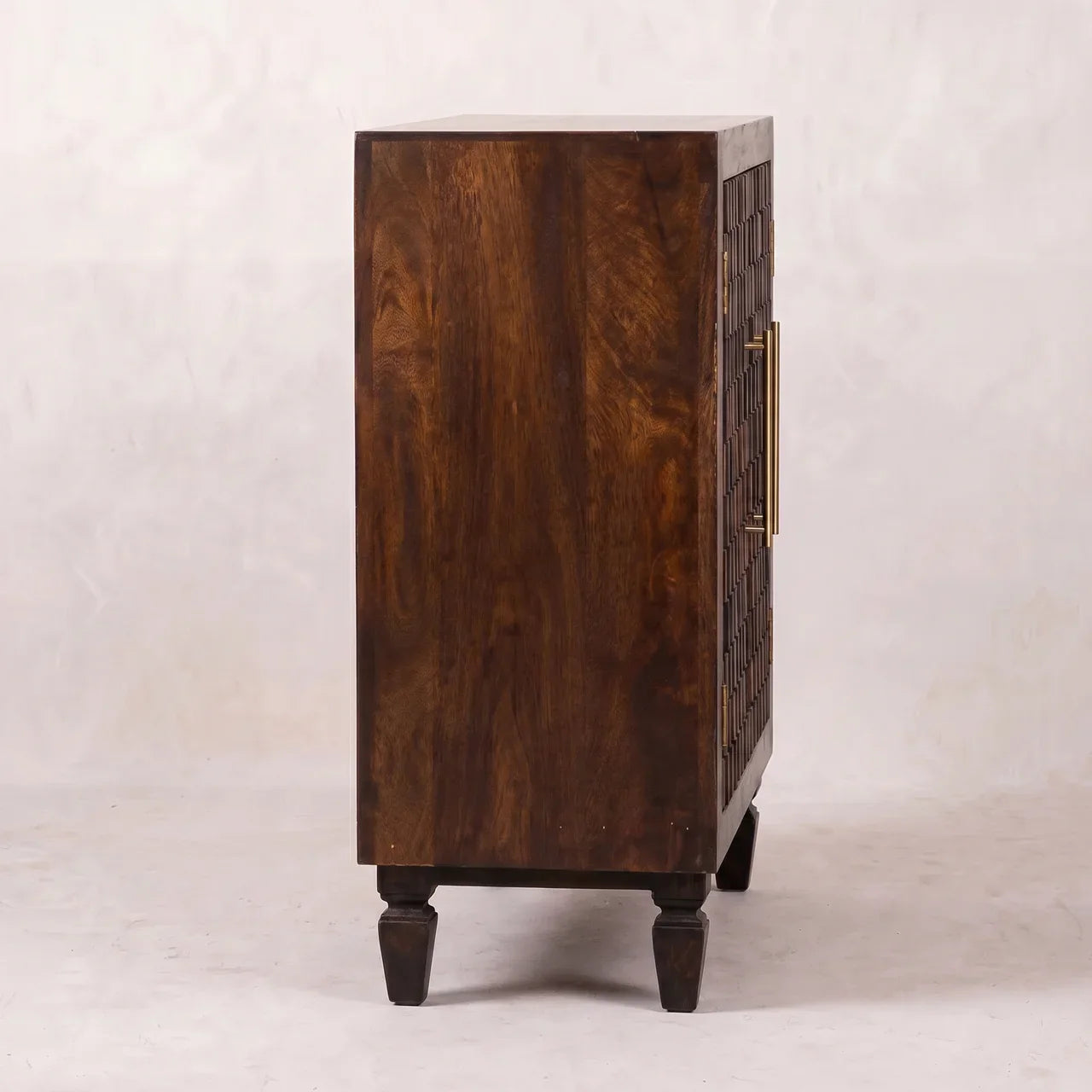 Solid Wood Velvet Mocha Carved Panel Cabinet