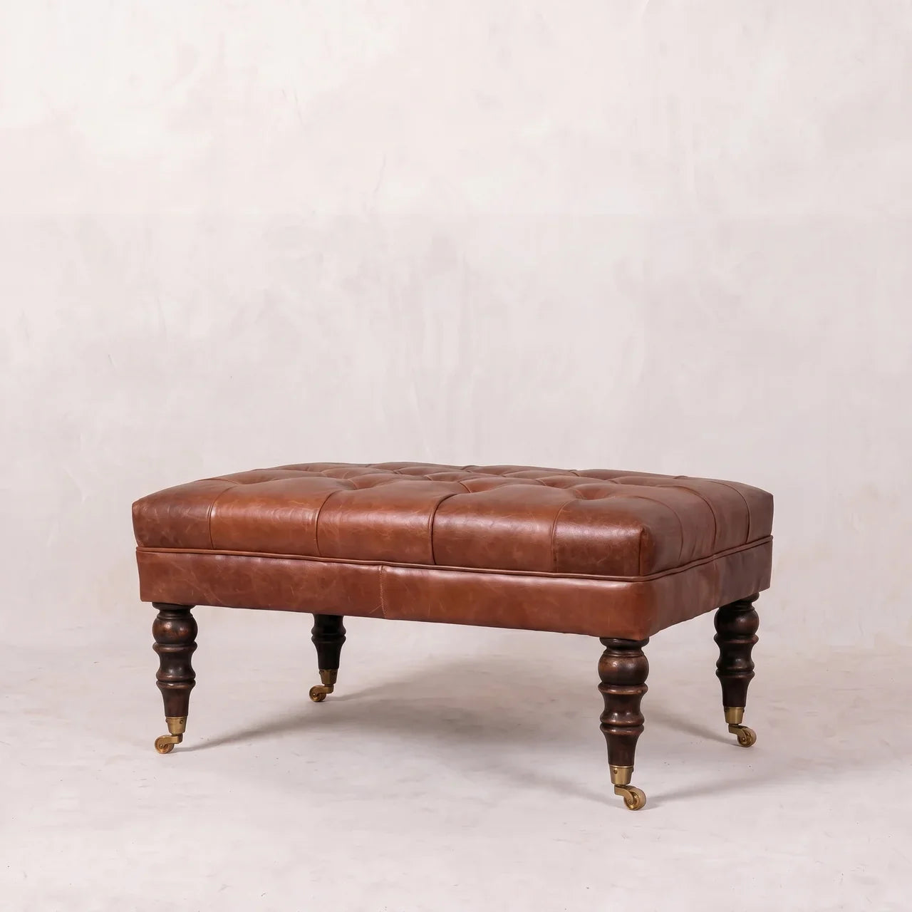 Buffalo Brown Leather Ottoman with Castor Legs