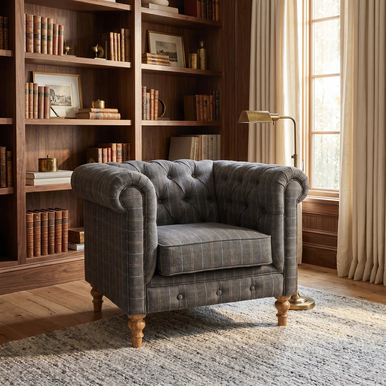 Pewter Tweed Chesterfield Armchair