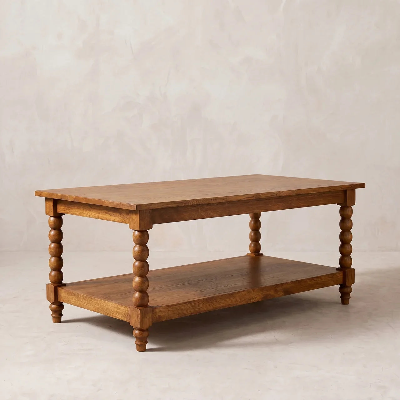 Solid Wood Amber Oak Coffee Table With Open Shelf