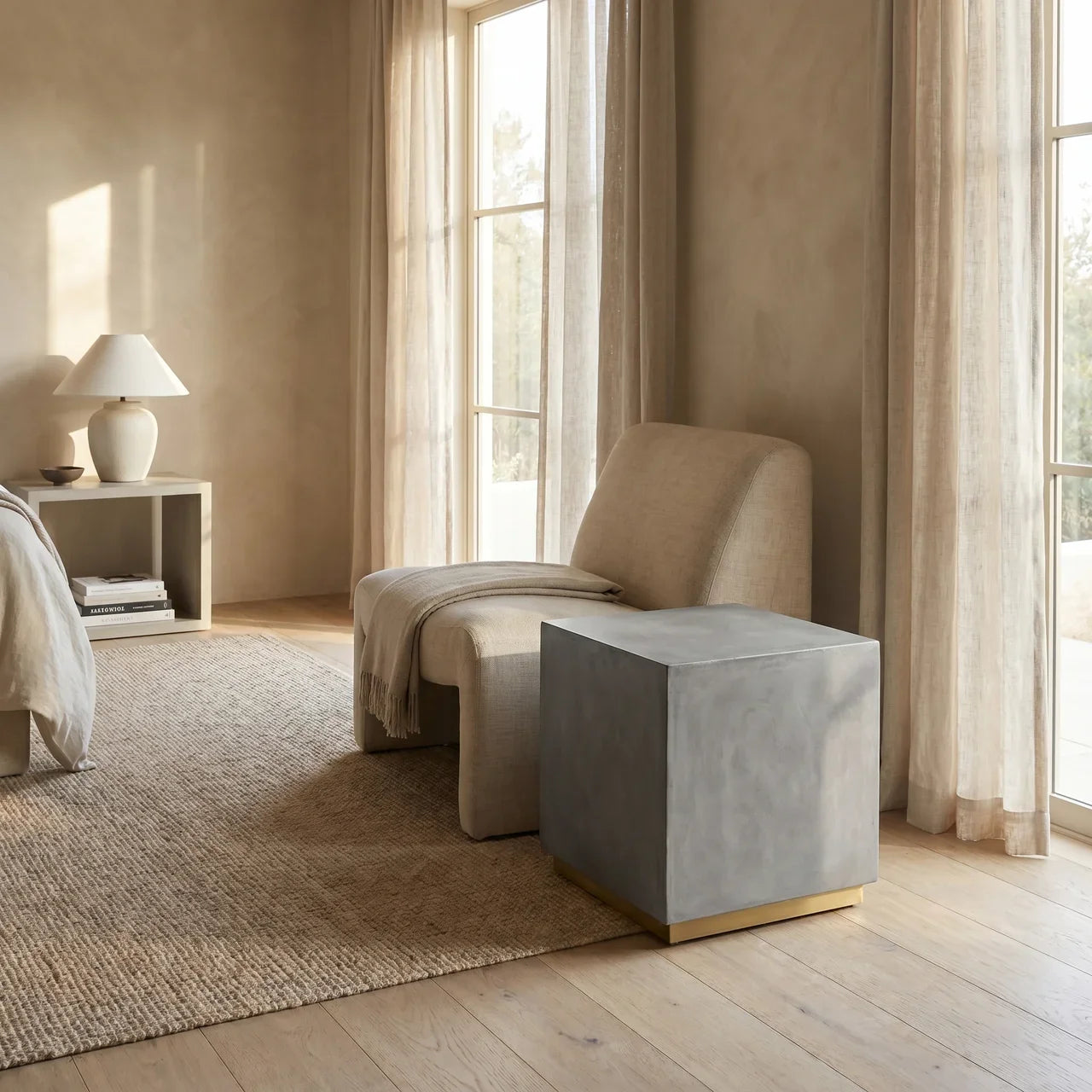 Cement Footstool with Gold Base