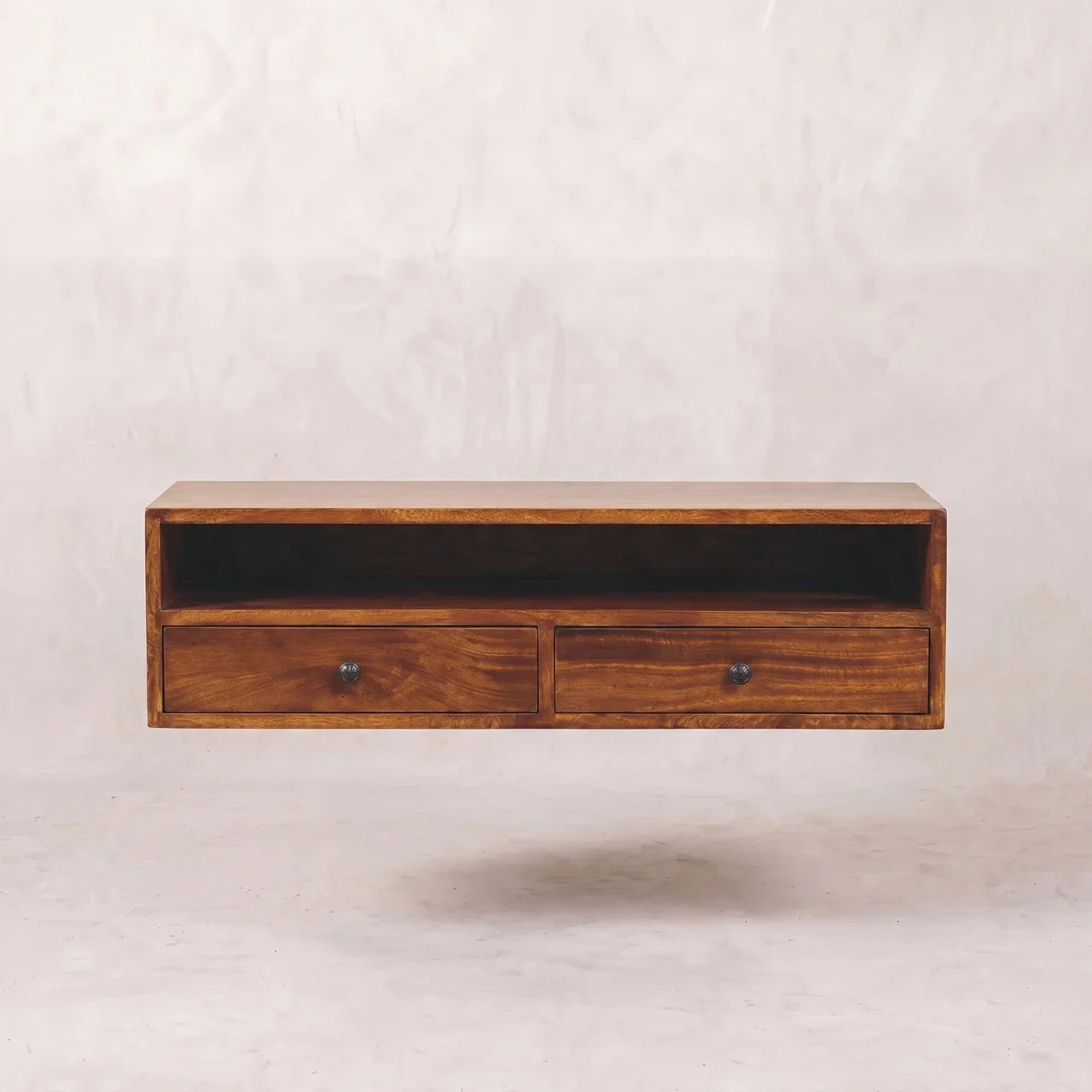 Lunar 2 Drawer Chestnut Wall Mounted Media Unit