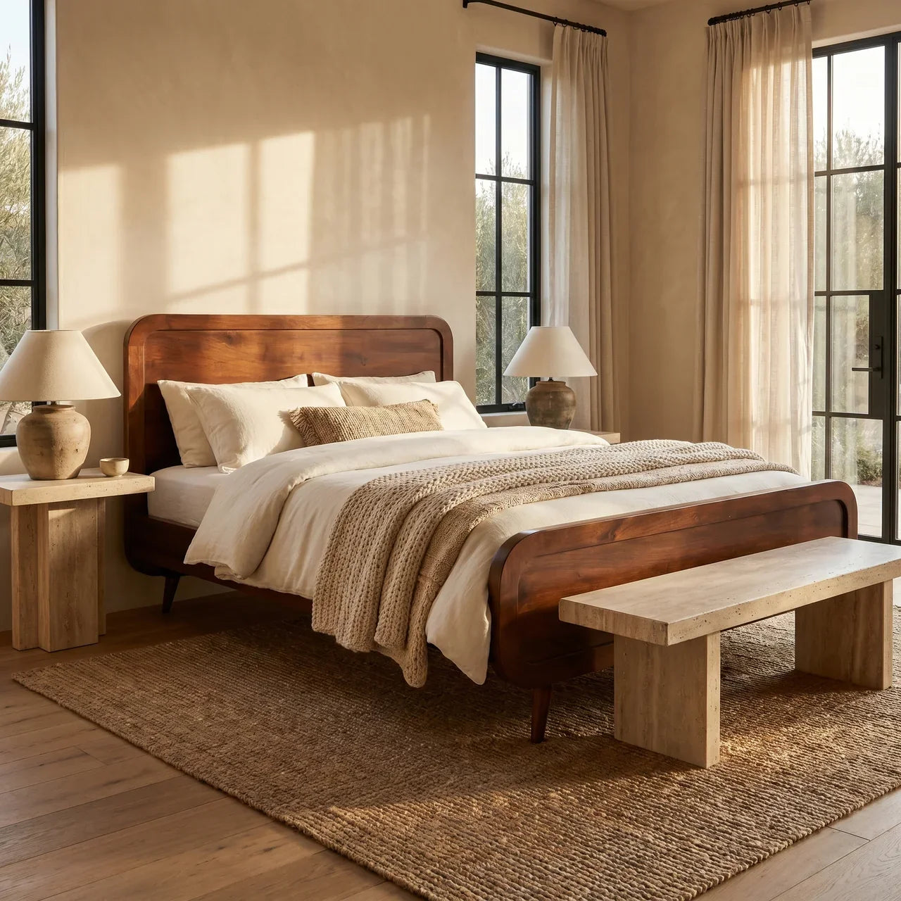 Curved Chestnut Double Bed