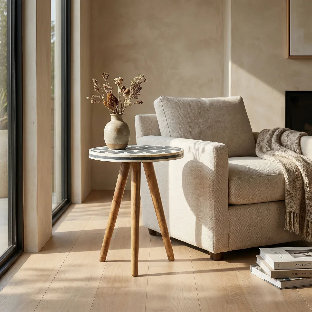 Bone Inlay Tripod Stool