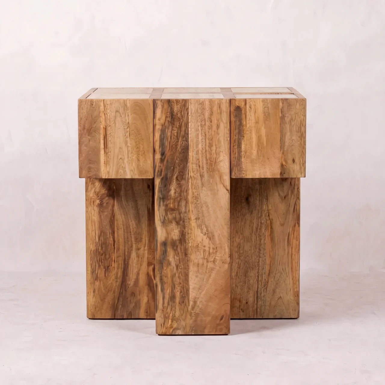 Travertine Top Block Side Table