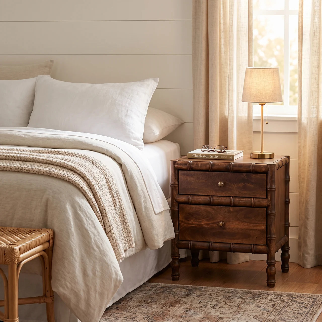 Faux-Bamboo Nightstand - Solid Mango Wood