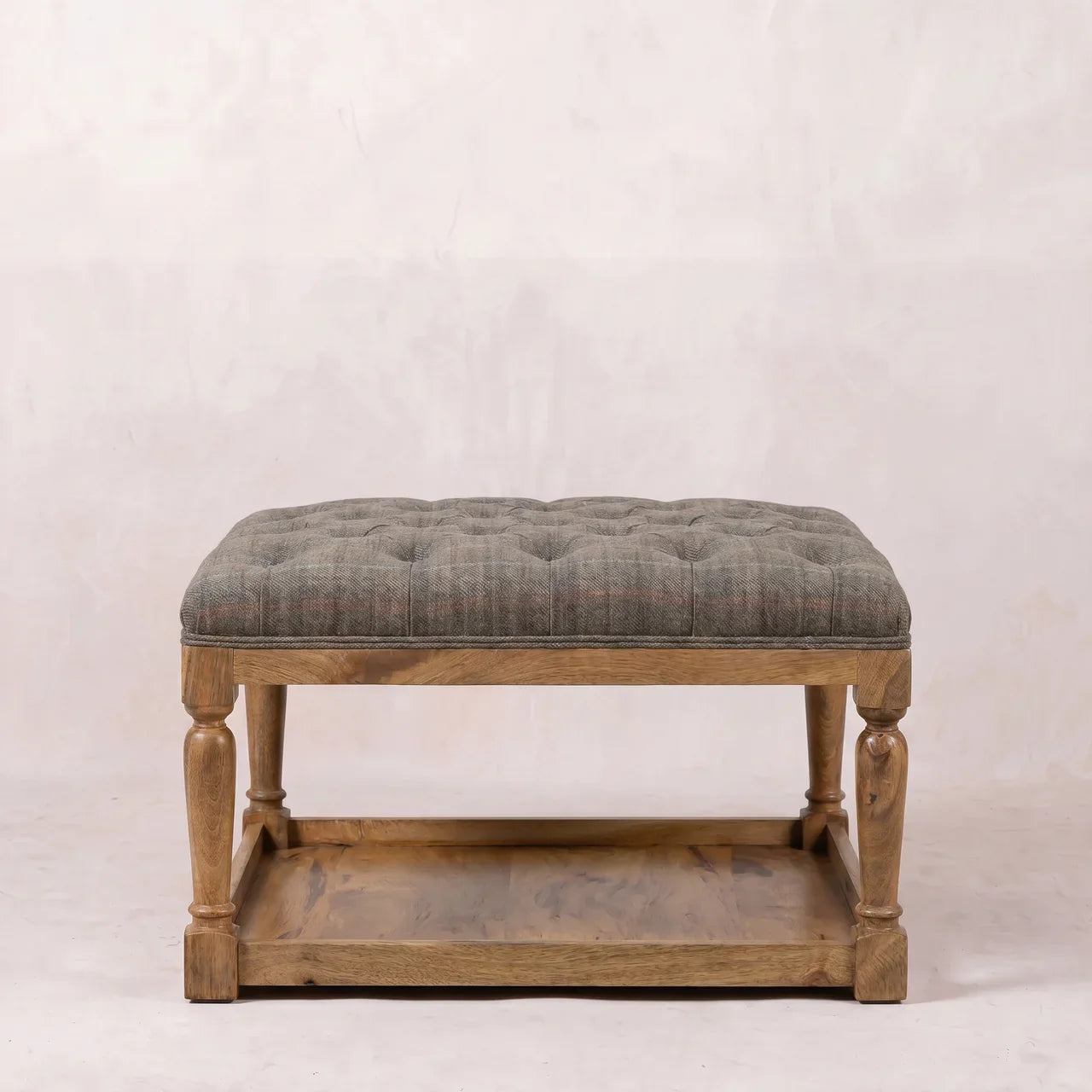 Multi Tweed Footstool with Shelf