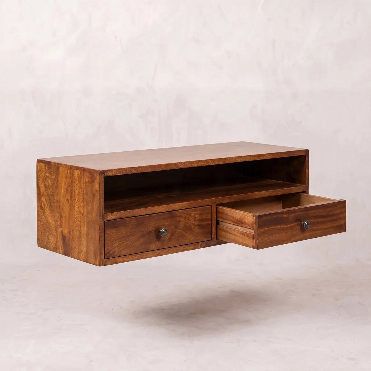 Lunar 2 Drawer Chestnut Wall Mounted Media Unit