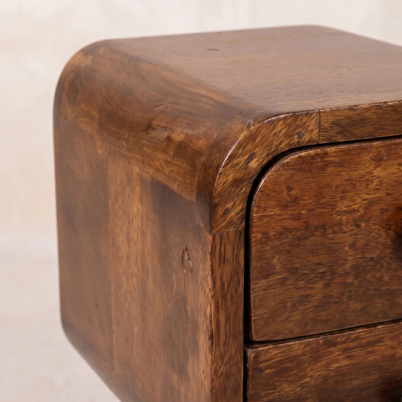 Extra Mini Curved Chestnut Mango Wood Bedside Table