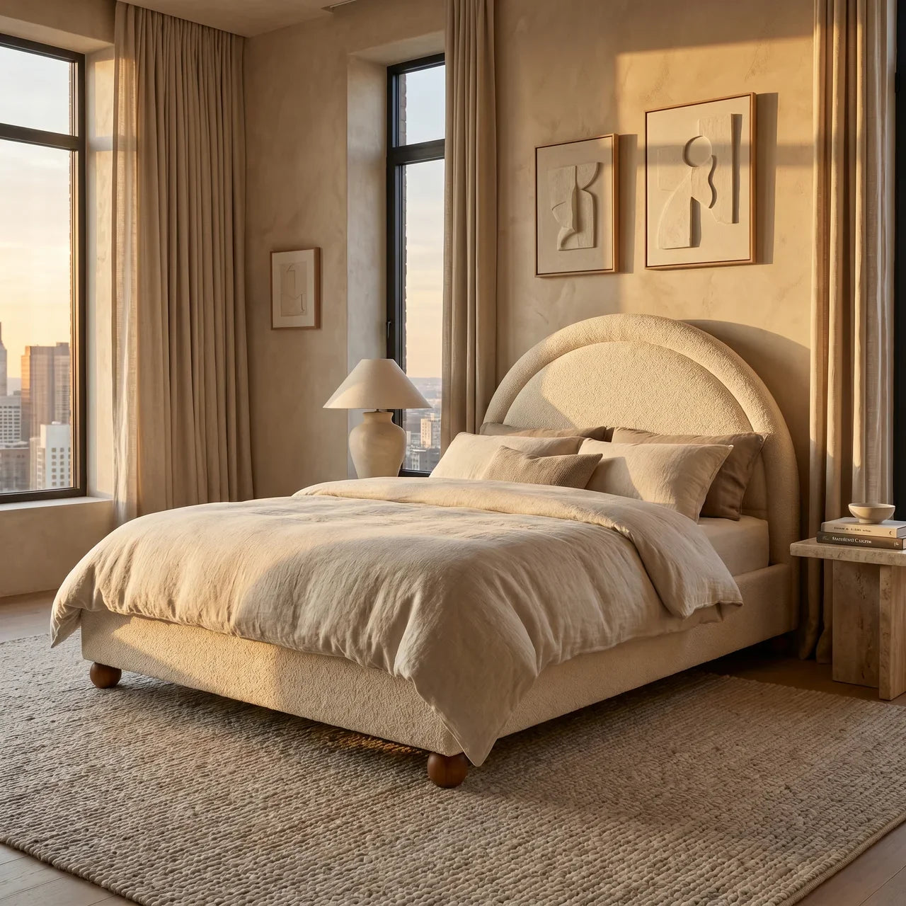 Cream Boucle Double Bed