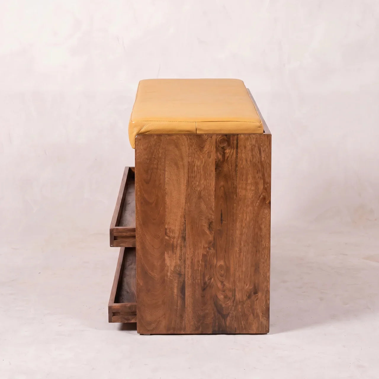 Buffalo Hide Pull out Honey Caramel Shoe Storage Bench