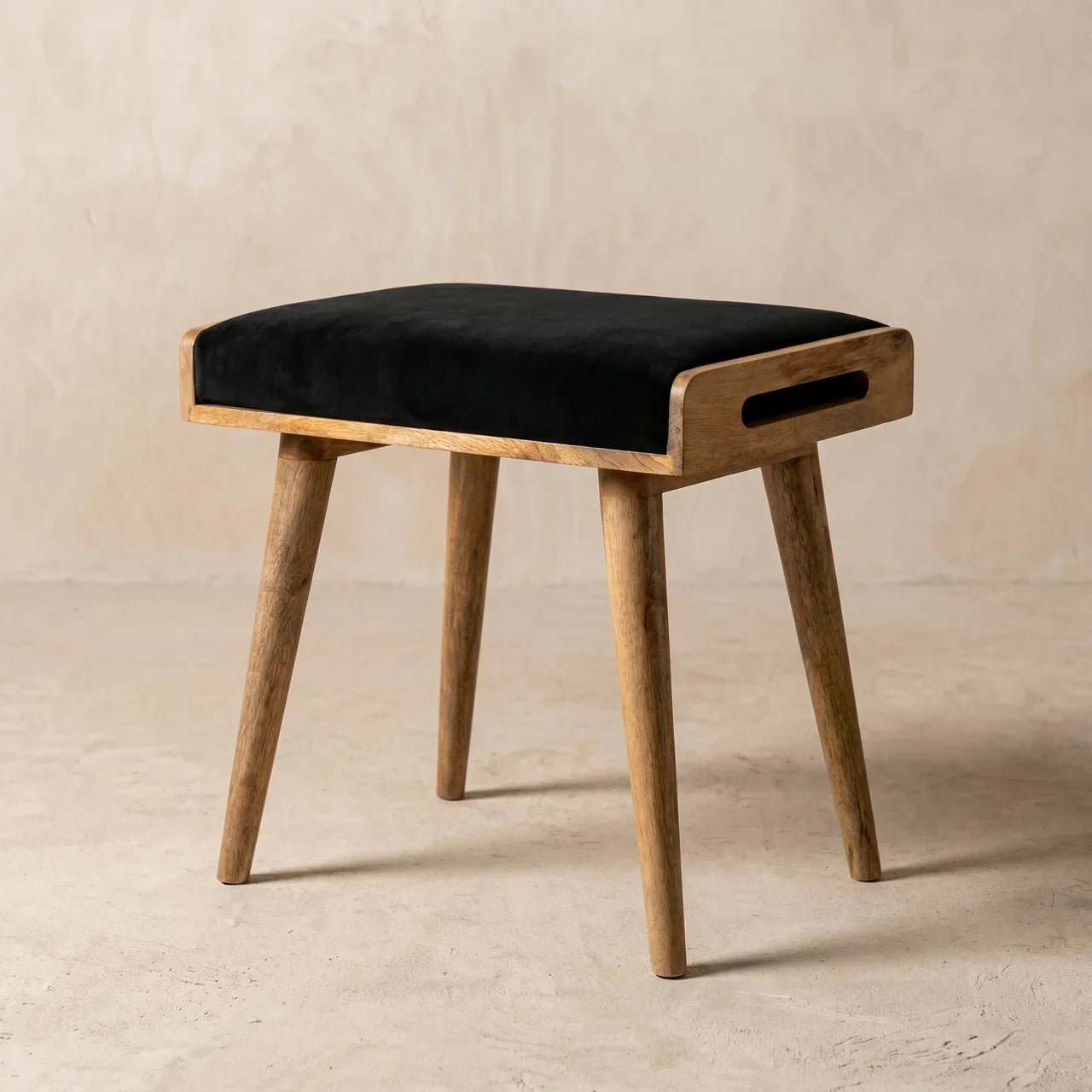 Black Velvet Tray Style Footstool