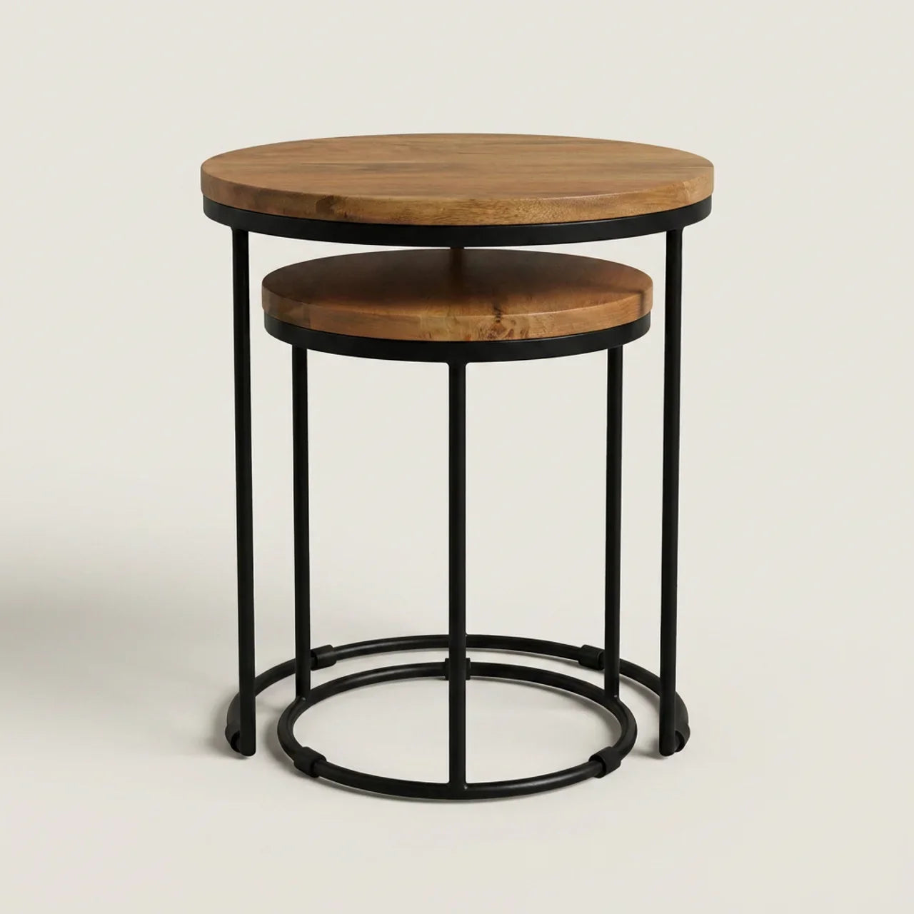 Round Stool Set of 2 with Iron Base