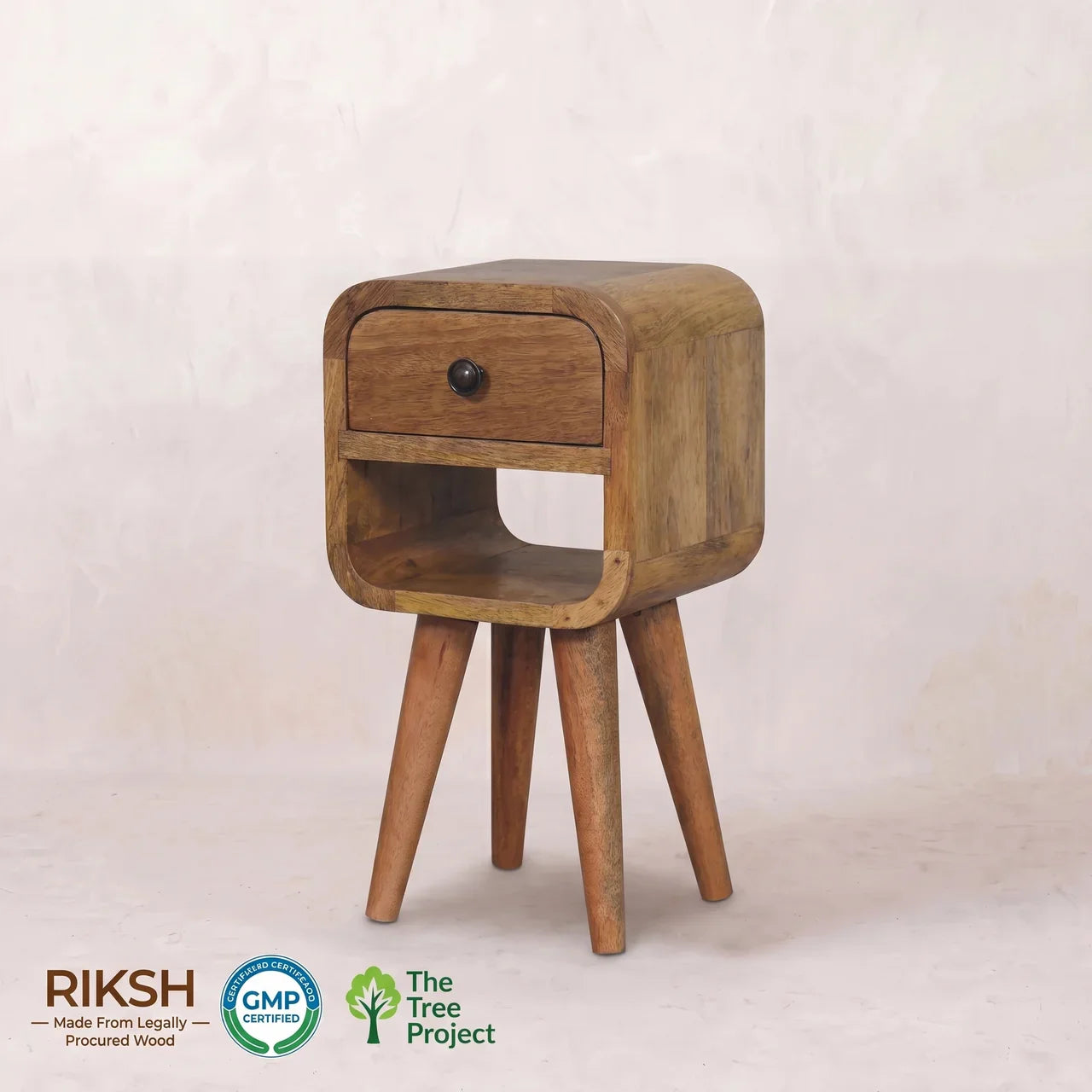 Extra Mini Oak-ish Mango Wood Bedside Table with Drawer