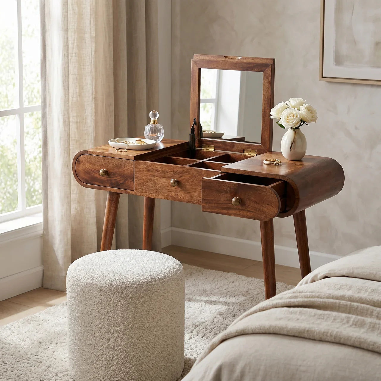 Honey Caramel Round Dressing Table