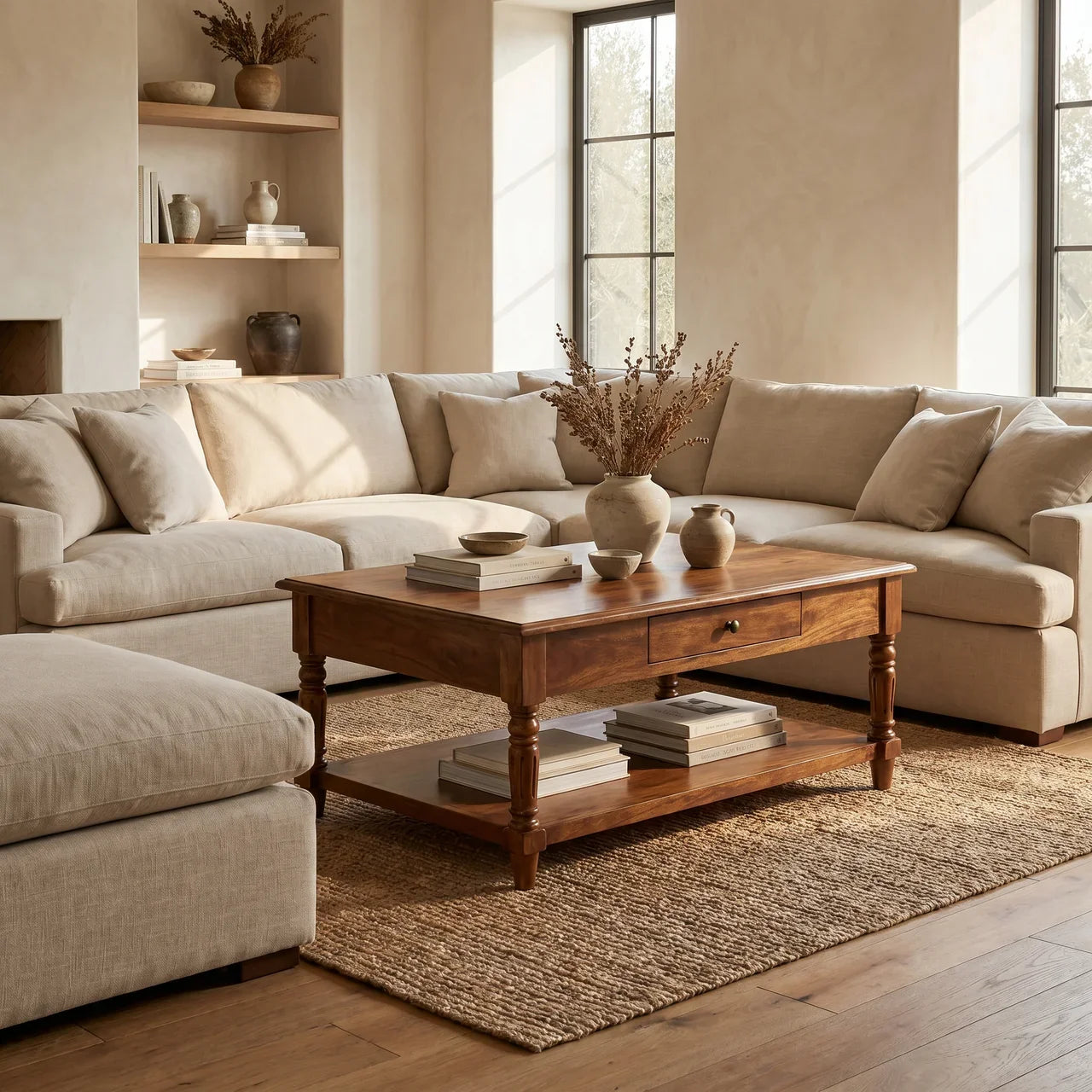 Turned Legs Chestnut 2 Drawer Coffee Table