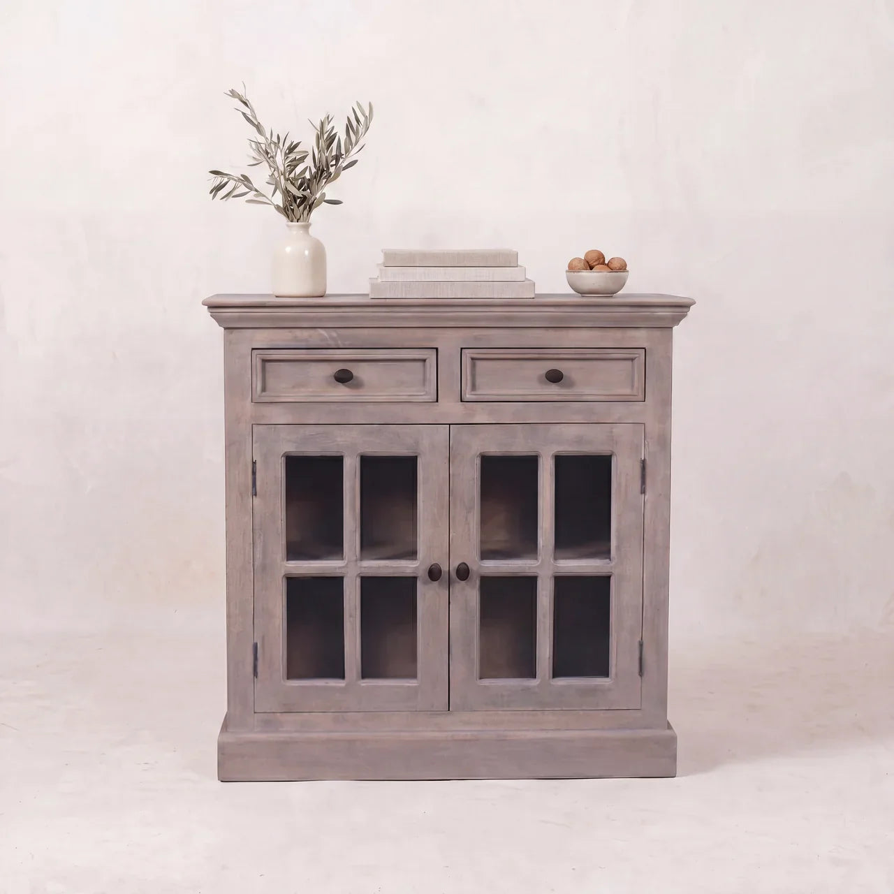 Stone Finish Cabinet with Glazed Doors