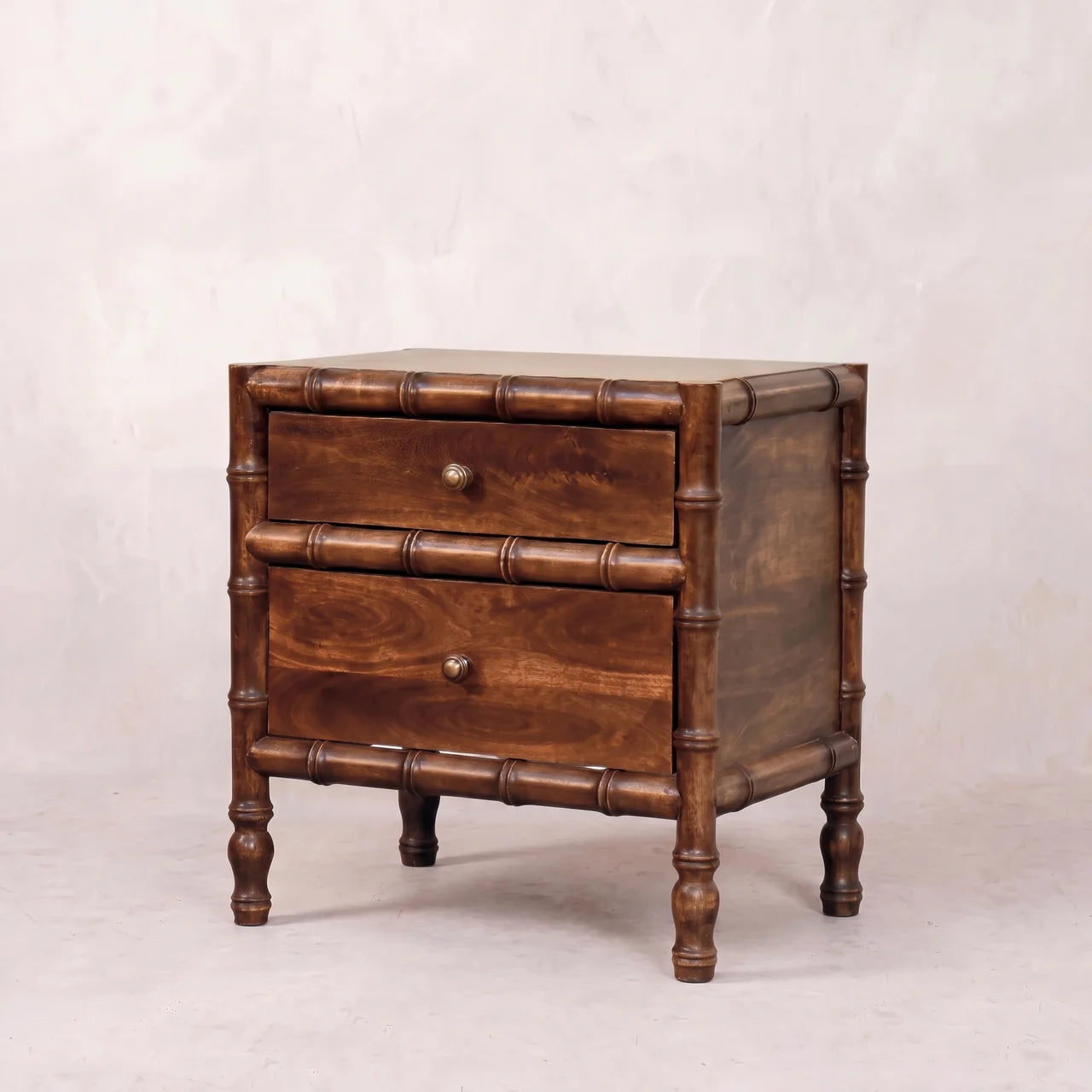 Faux-Bamboo Nightstand - Solid Mango Wood