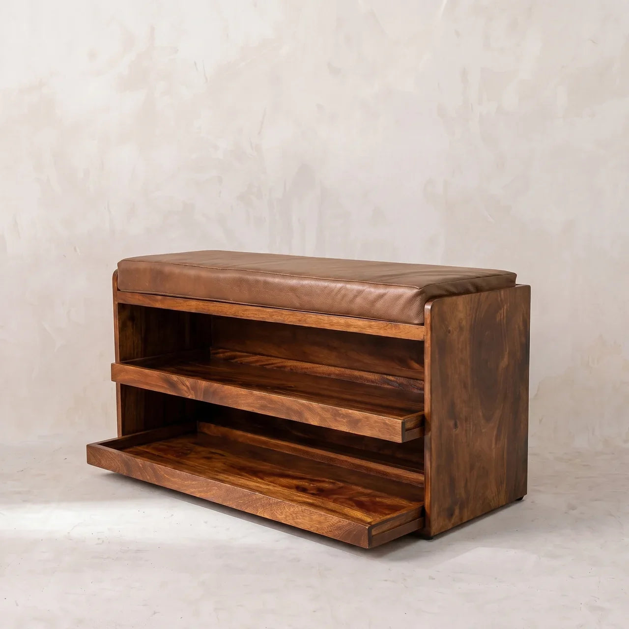 Buffalo Hide Pull out Chestnut Shoe Storage Bench
