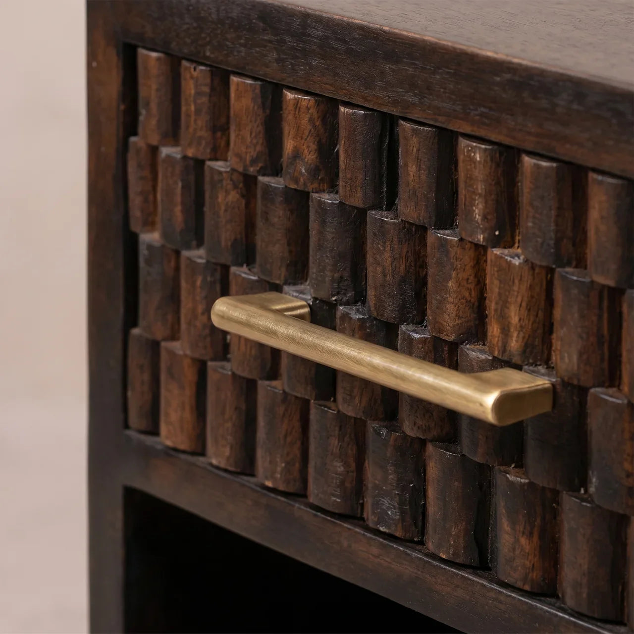 Solid Wood Velvet Mocha Carved Shoe Storage Bench