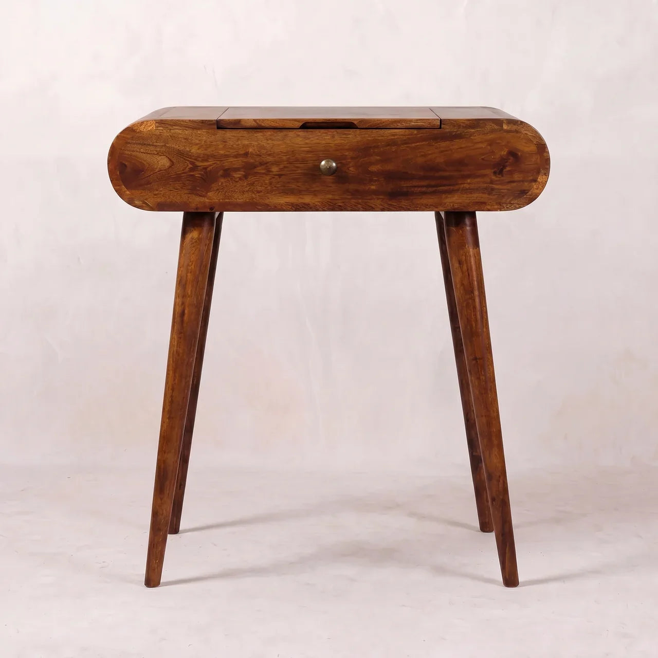 Mini Honey Caramel Dressing Table with Foldable Mirror