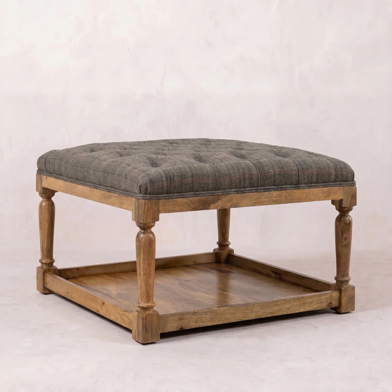 Multi Tweed Footstool with Shelf