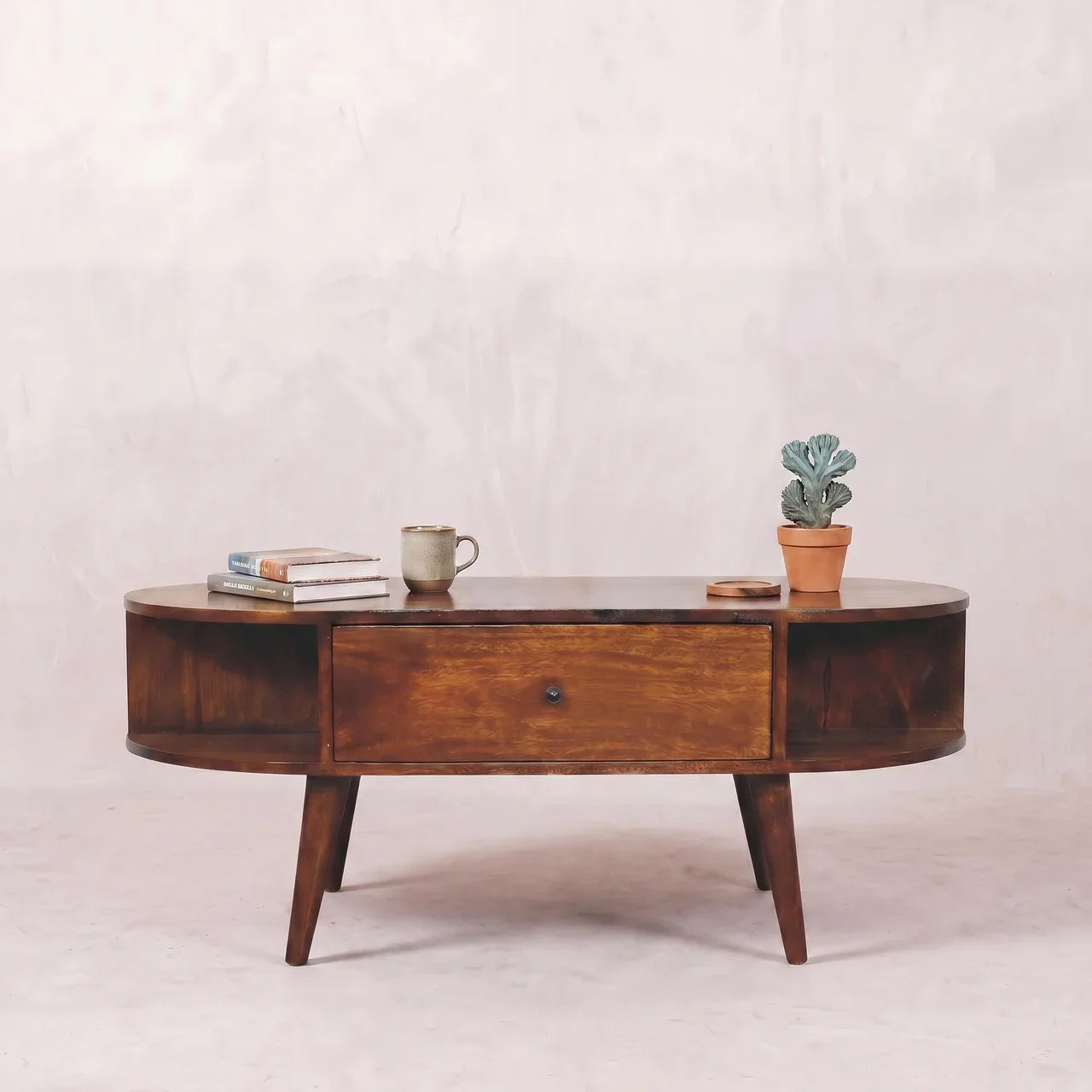 Chestnut Oval Coffee Table with 2 Drawer