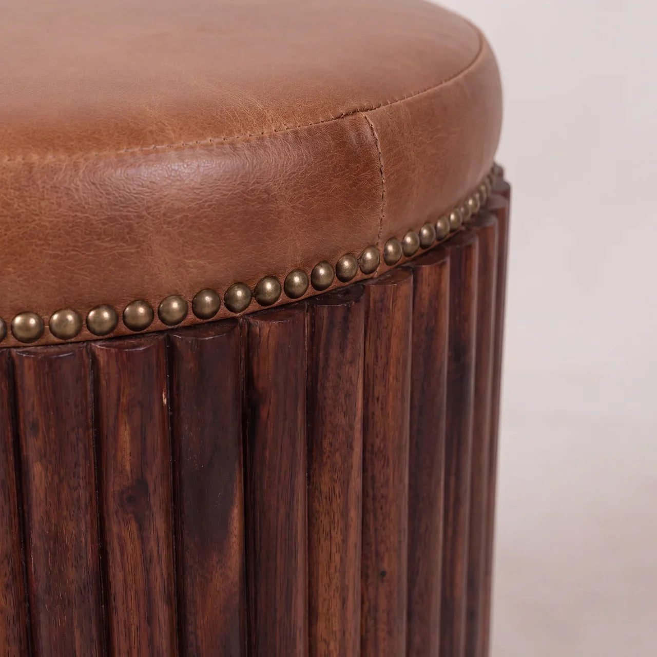 Ribbed Leather Accent Stool